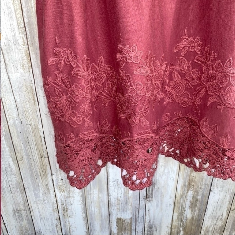 Lane Bryant Red Open Shoulder Long Lace Bottom Blouse - Picture 3 of 5